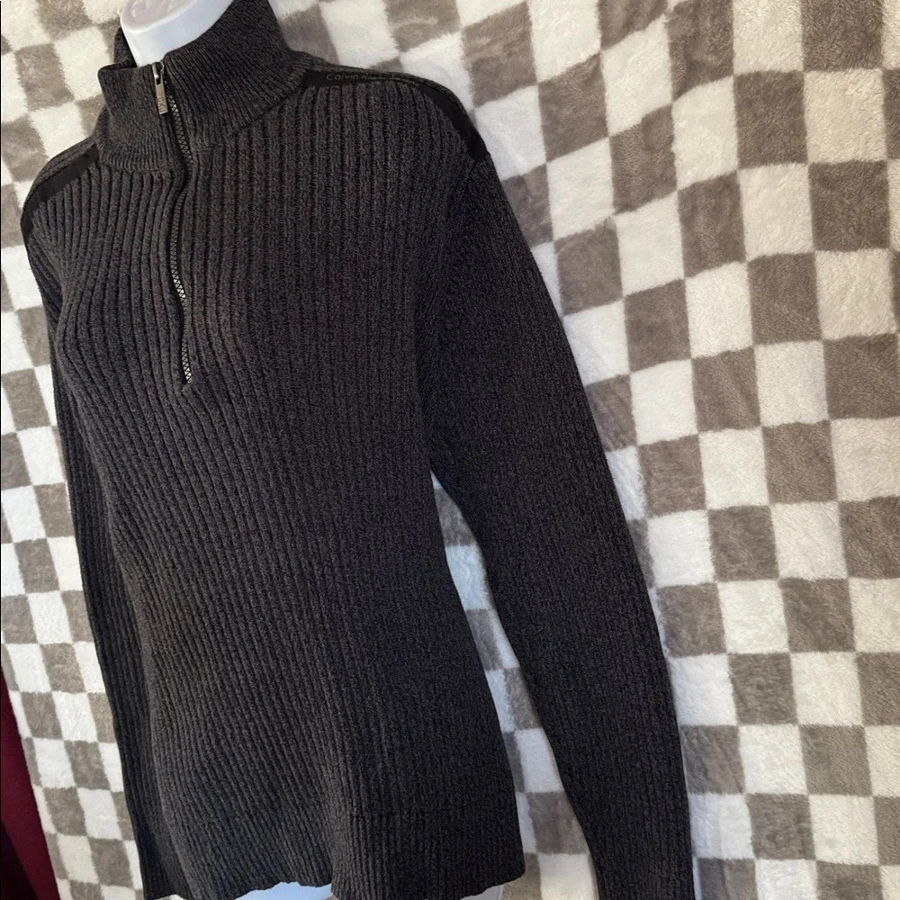 Calvin Klein Jeans Men's Black Half-Zip Ribbed Sweater size Extra Large / XL